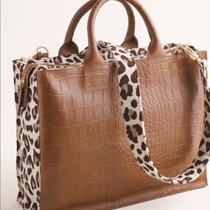Embossed leather and leopard print tote